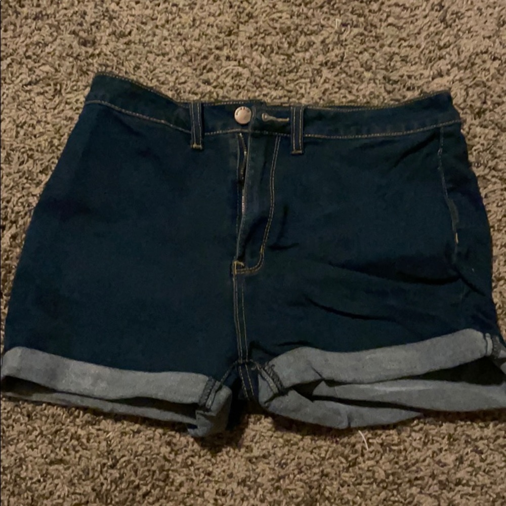High waisted dark blue Jean shorts